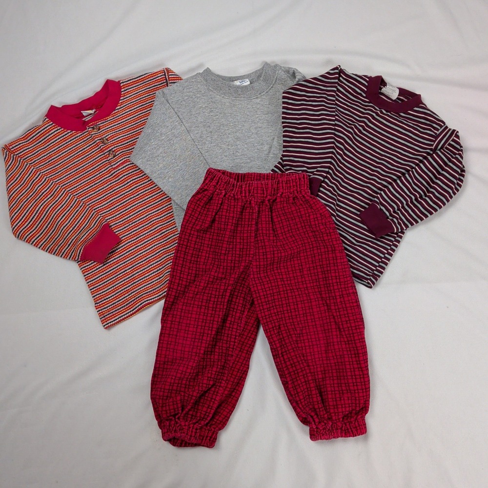 Vintage 90s Toddler 2T 24M 4pc Set Garanimals Red Corduroy Pants Striped Shirts